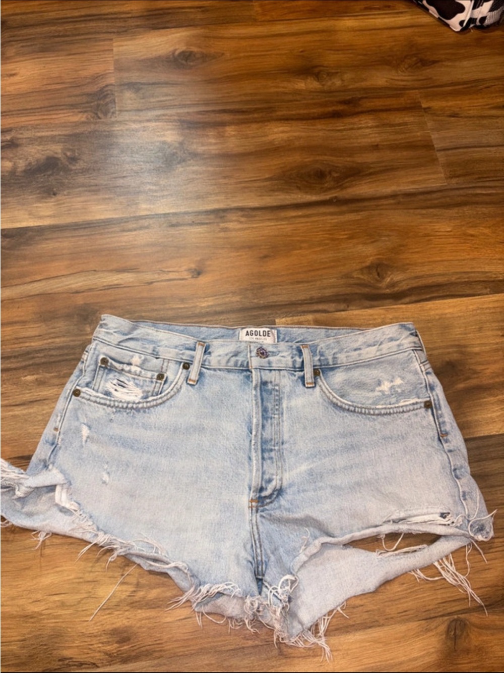 Agolde Light Wash Distressed Denim Cutoff Shorts